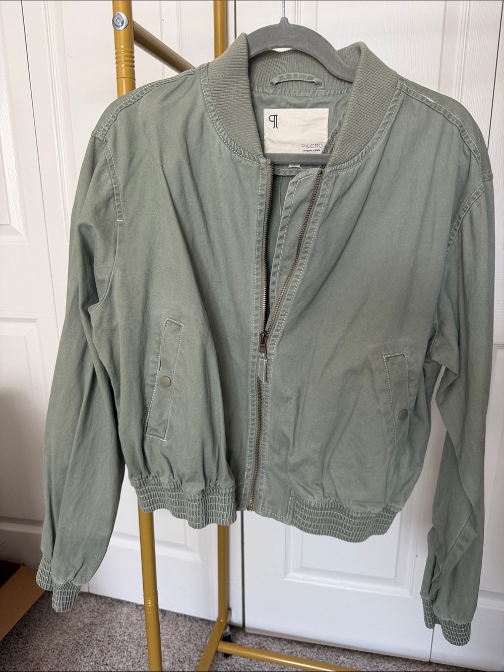 Pilcro Sage-Gray Lightweight Bomber Jacket